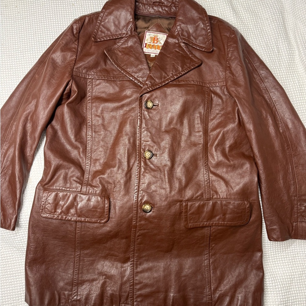 Vintage Baracuta Brown Leather Men's Coat - Size 44
